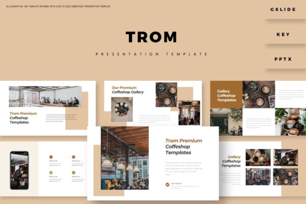 咖啡主题PPT/Keynote/谷歌幻灯片三合一模板 Trom – Presentation Template