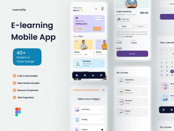 设计森林下午茶：电子学习手机App设计iOS UI套件