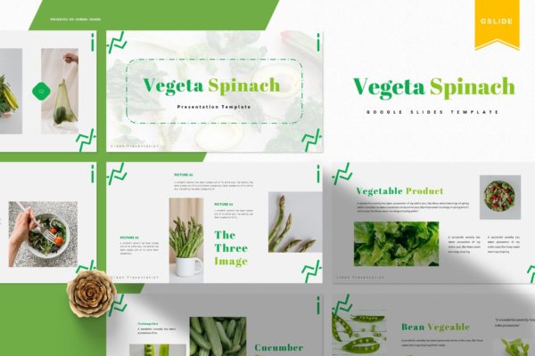 绿色健康蔬菜谷歌幻灯片演示模板 Vegeta Spinach | Google Slides Template