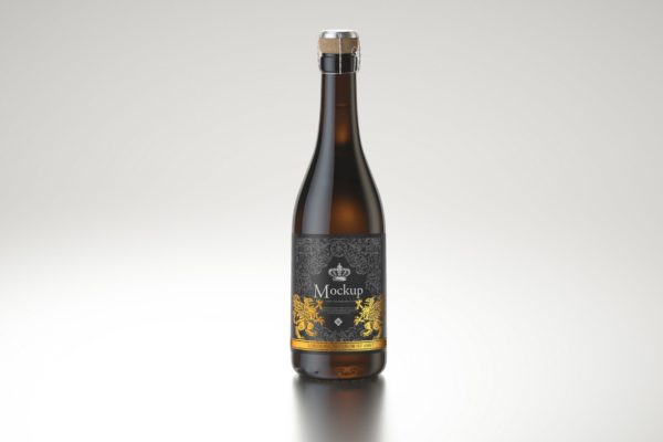 琥珀色香槟酒瓶品牌标签设计样机 Amber Wine Bottle  Mockup
