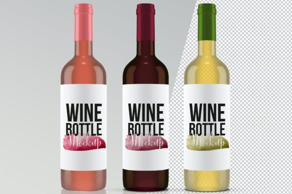 红酒酒瓶标签包装设计样机 Wine Bottle Mockup