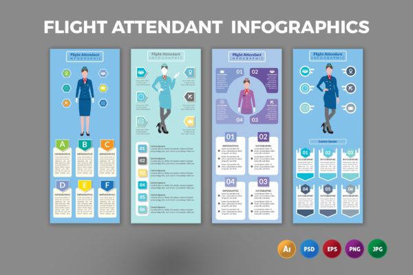 空姐主题信息图表设计模板 Flight Attendant – Infographics Design