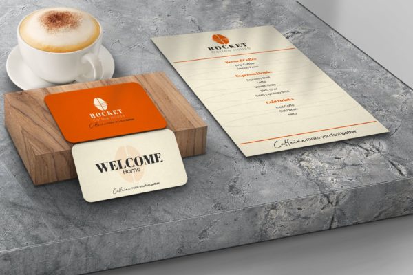 名片和菜单设计样机模板 Business card & Menu Template Mockup