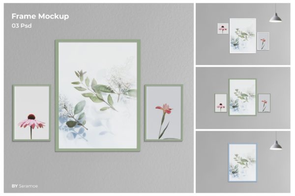 纯色墙作品展示框架样机 Frame Mockup
