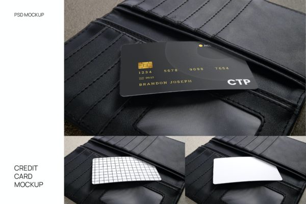 钱包内的信用卡设计样机 Credit Card Mockup Inside Wallet