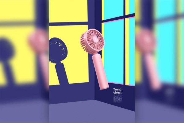 手持电风扇插画海报设计韩国素材[psd]