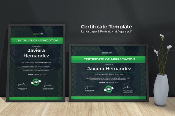 体育足球奖项证书设计模板 Football Certificate Template