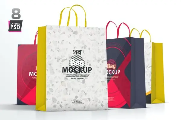 礼品/购物袋设计PSD样机 Shopping Bags 8 Layered PSD Mockups