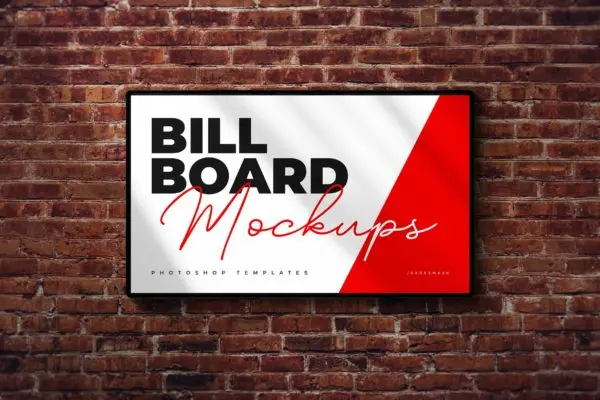 墙砖背景广告牌设计样机模板 Billboard Mockup on Wall Brick