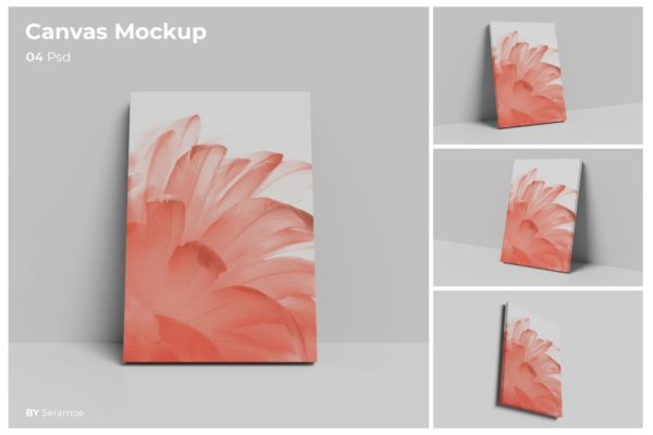 竖版画布艺术作品展示样机 Canvas Mockup
