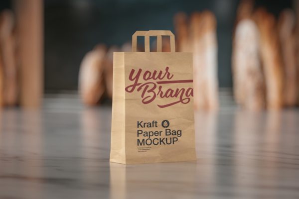 牛皮纸袋品牌包装设计样机 Bakery Kraft Paper Bag Mockup