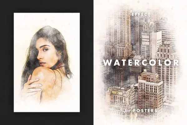 水彩污渍飞溅特效海报模板 Watercolor Splashes Effect for Posters