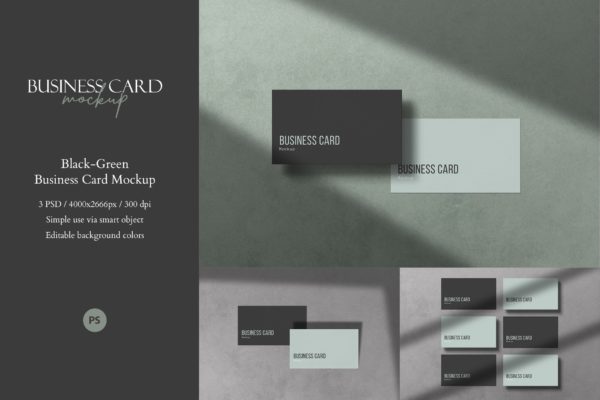 企业名片VI设计样机模板 Black-Green Business Card Mockup