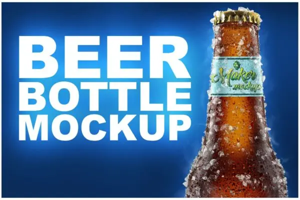 冰冻水珠玻璃啤酒瓶包装设计样机 Beer Bottle Mockup