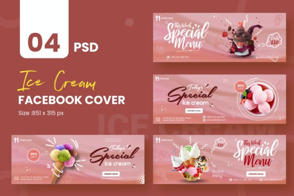 冰淇淋Facebook时间轴封面设计模板 Ice Cream Facebook Timeline Covers