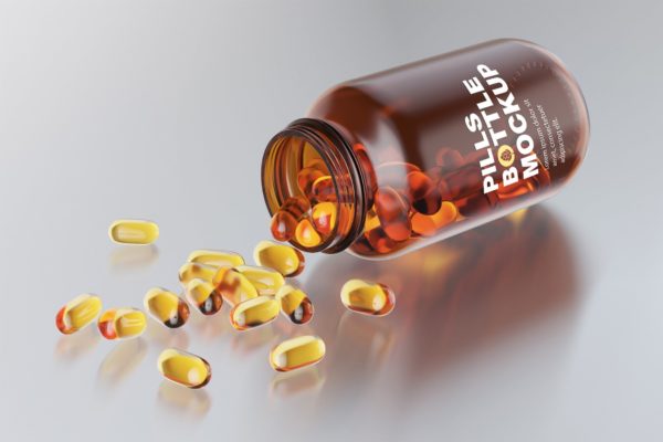 琥珀色药丸瓶包装设计样机 Amber Pills Bottle Mockup