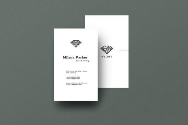 珠宝品牌商企业名片模板 Vertical Business Card Jewelry