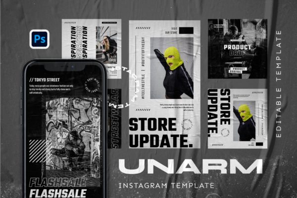 时尚现代Instagram故事和帖子社交宣传设计模板v11 Unarm – Hype Instagram Stories and Post