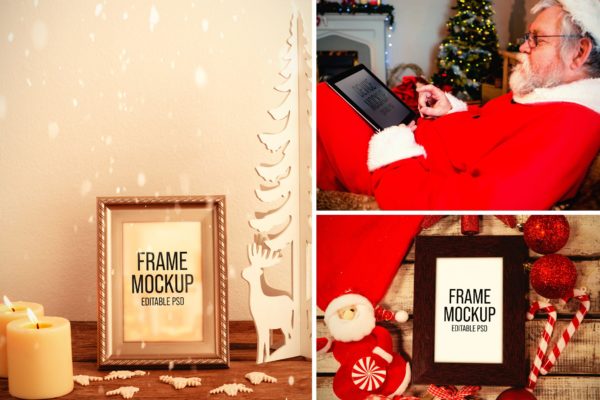 圣诞背景相框样机集 Christmas Picture Frame Mockup Set