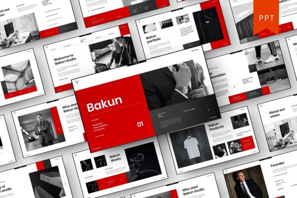 电商产品推广PPT幻灯片模板 Bakun – Business PowerPoint Template