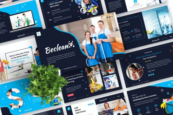 家政清洁服务PPT幻灯片模板素材 Beclean  CleaningServices PowerPoint