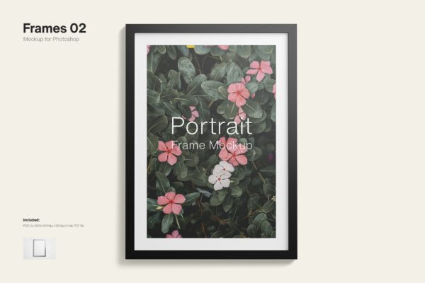 多种尺寸作品框架样机模板 Portrait Frame Mockup
