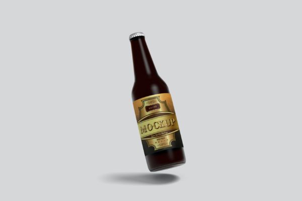 悬浮阴影啤酒瓶品牌包装设计样机 Beer Bottle Mockup