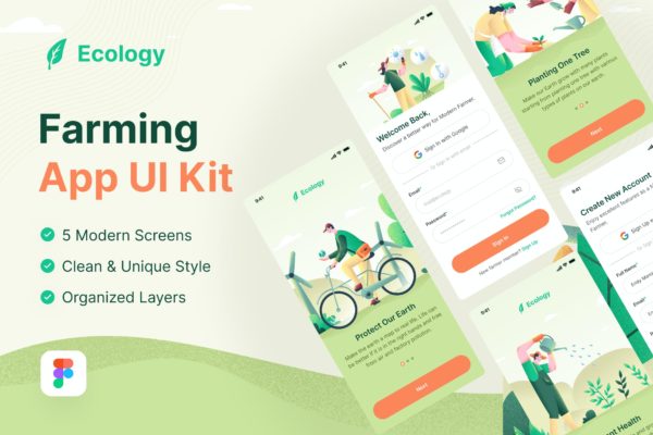 生态农业移动App应用 UI 套件 Ecology Farming Mobile App UI Kit