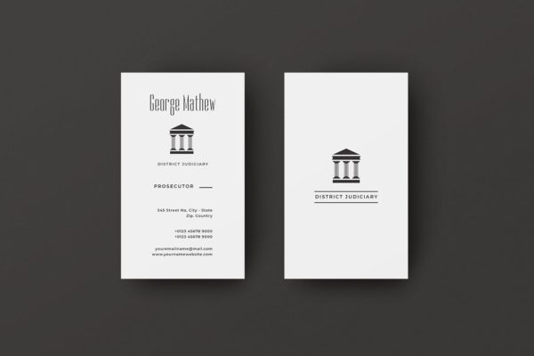 企业法律顾问名片设计模板 Vertical Business Card Judiciary