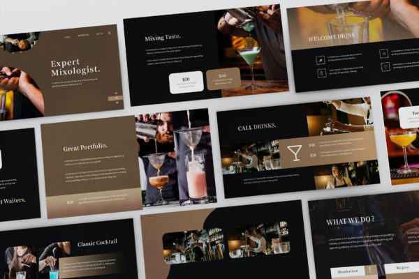 调酒教学课件PPT幻灯片模板下载 Expert Mixologist Powerpoint Presentation Template