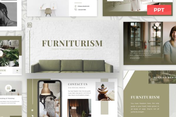 家具设计产品和材料展示Powerpoint模板下载 Furniturism – Powerpoint Presentation Template