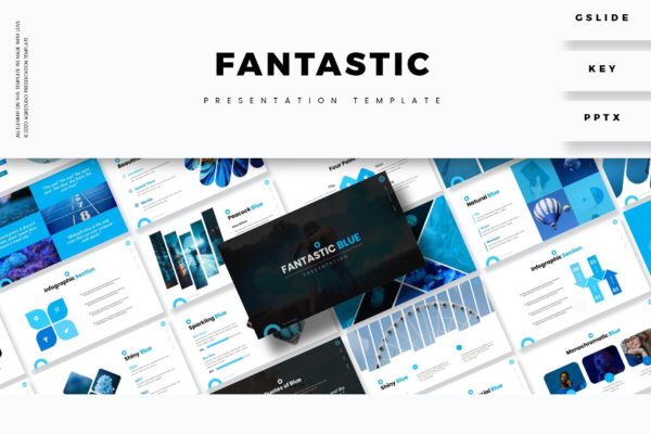 蓝色数据演示PPT幻灯片模板合集 Fantastic – Presentation Template