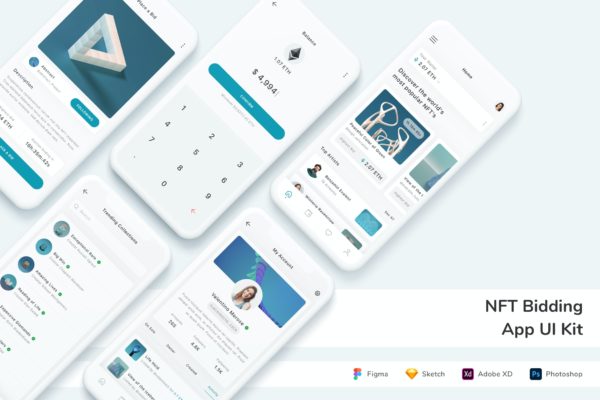 NFT竞价App UI设计素材 NFT Bidding App UI Kit