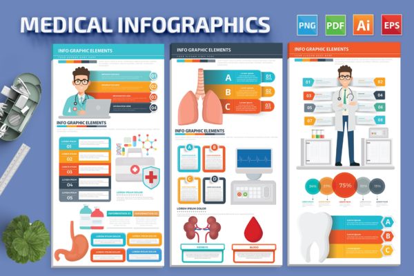 医疗健康信息图表设计矢量素材 Medical Infographics design