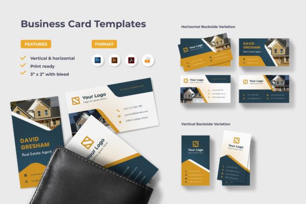 房地产销售人员名片排版设计模板 Business Card Real Estate Marketing
