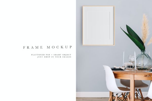 餐厅场景木制画框/相框样机模板 Frame Mockup #1551