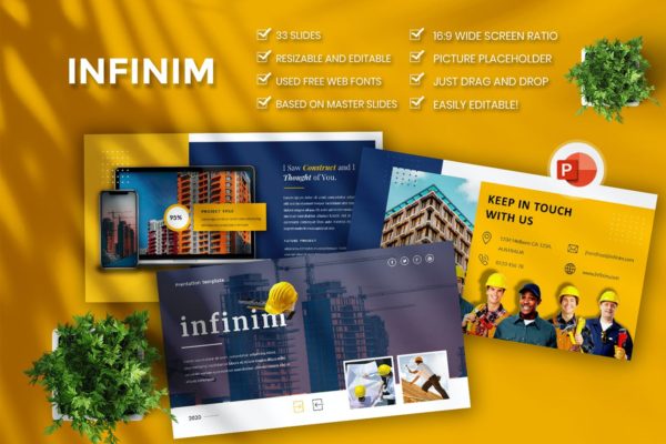 建筑施工集团Powerpoint模板下载 infinim – Construction Business PowerPoint Templat