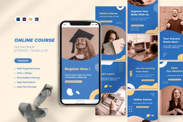 在线课程Instagram社交故事设计模板 Online Course Instagram Stories
