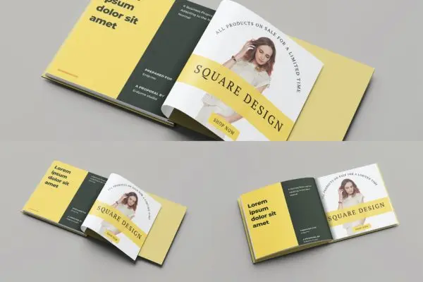 方形杂志书籍内页设计样机 Square Book Mockup