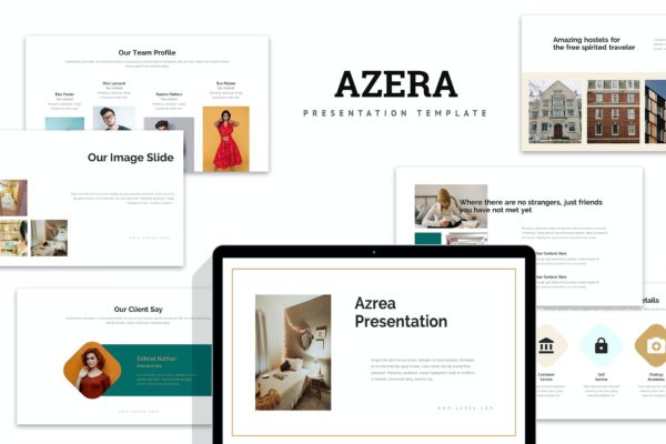 旅馆酒店推广PowerPoint演示模板 Azrea : Dormitory Hostel Powerpoint