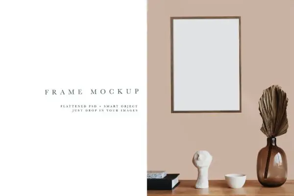 客厅暗色木画框/相框样机模板 Frame Mockup #804
