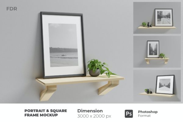 竖向矩形&方形框架样机 Portrait & Square Frame Mockup