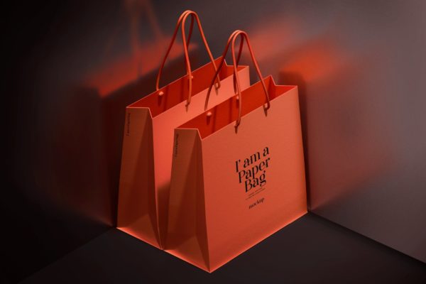 纸袋购物袋设计样机 Paper Bag Mockup