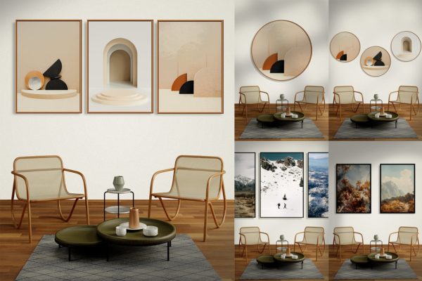 极简主义室内场景艺术作品展示框架样机v4 Minimalist Mockup Frame Pack 4 – AS