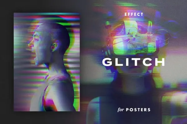 全息故障照片特效海报模板 Glitch Photo Effect for Posters