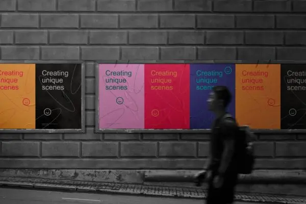 黑色砖墙海报展示样机 Wall Poster Mockup