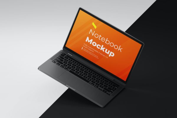 黑色MacBook笔记本电脑样机模板 Notebook Mockup Template