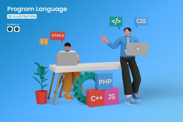 程序语言主题3D插画PSD素材 Program Language 3D Illustration