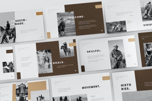 马术体育竞技类运动PPT模板 Equestrianade Powerpoint Presentation Template