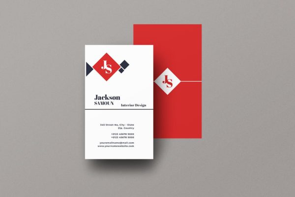 竖版设计风格室内设计装饰公司名片模板 Vertical Business Card Home Interior